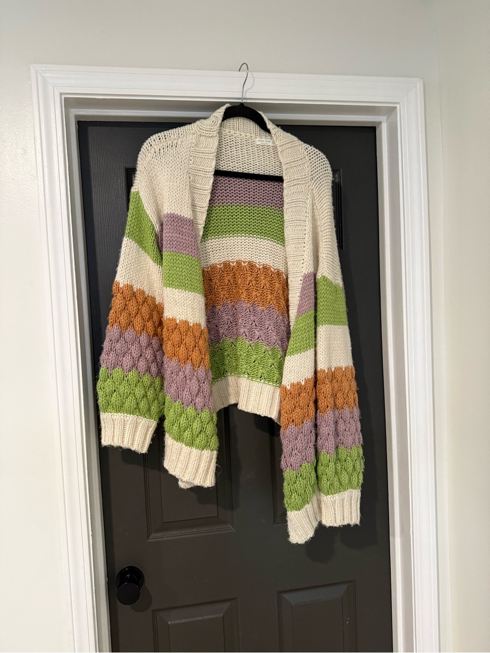 Miss Love, Chunky Striped Open-Front Cardigan Sweater size Large